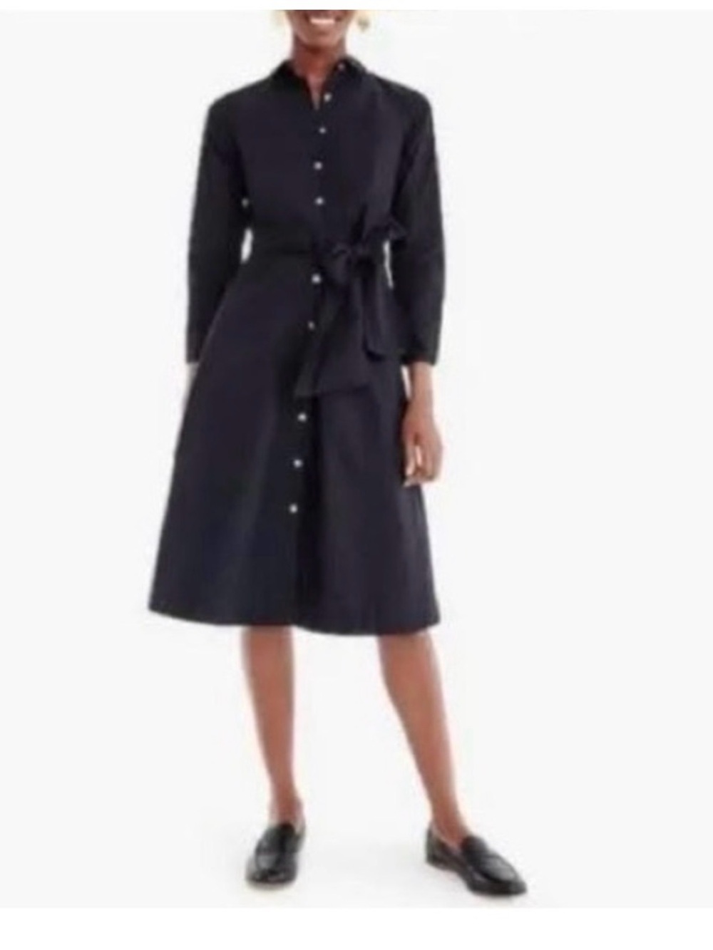 J. Crew Navy Button-Front Shirt Dress - Picture 1 of 5